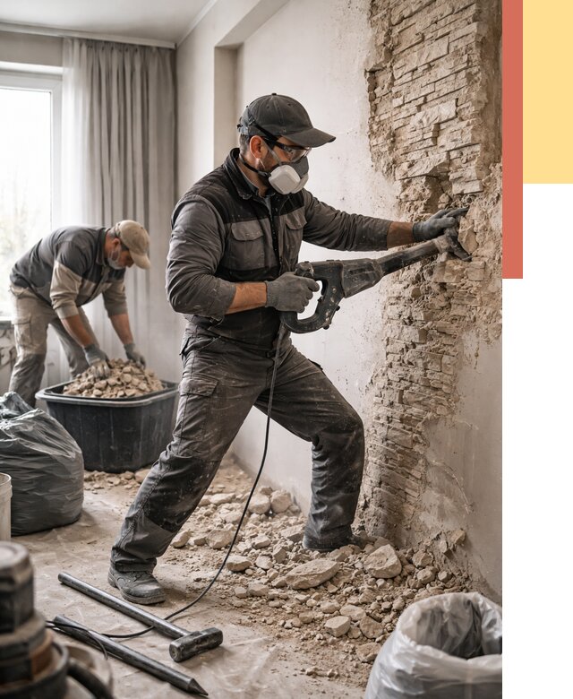 Демонтаж декоративного камня в Камышине от 1490 руб/м² — быстро и недорого | ОТДЕЛОЧНИК-Кмш