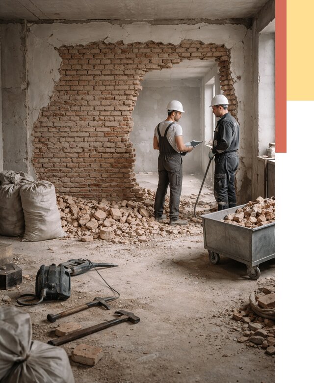 Демонтаж кирпичных стен в Камышине от 4316 руб. — быстро, недорого, под ключ | ОТДЕЛОЧНИК-Кмш