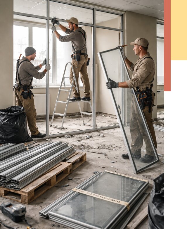 Демонтаж алюминиевых перегородок в Камышине от 4316 руб. — быстро и недорого | ОТДЕЛОЧНИК-Кмш