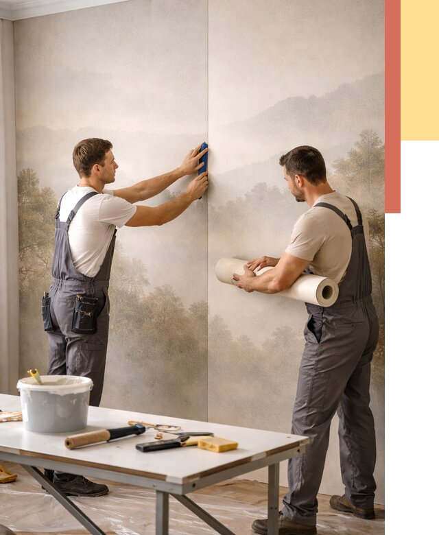 Поклейка фотообоев в Камышине от 8735 руб/м² — быстро и недорого | ОТДЕЛОЧНИК-Кмш