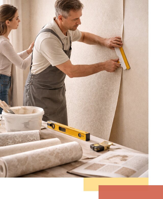 Поклейка обоев с подбором рисунка в Камышине