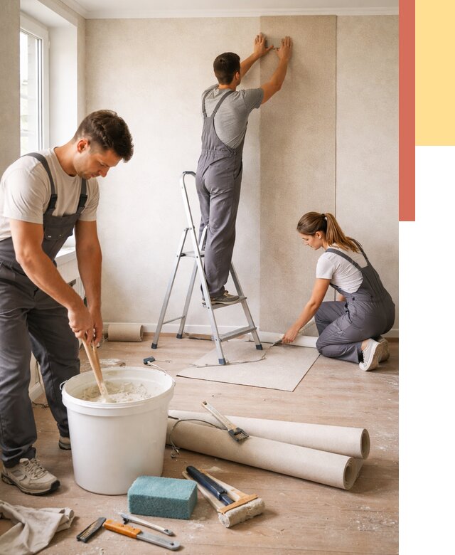 Оклейка стен обоями в Камышине от 3597 руб/м2 — быстро и недорого | ОТДЕЛОЧНИК-Кмш