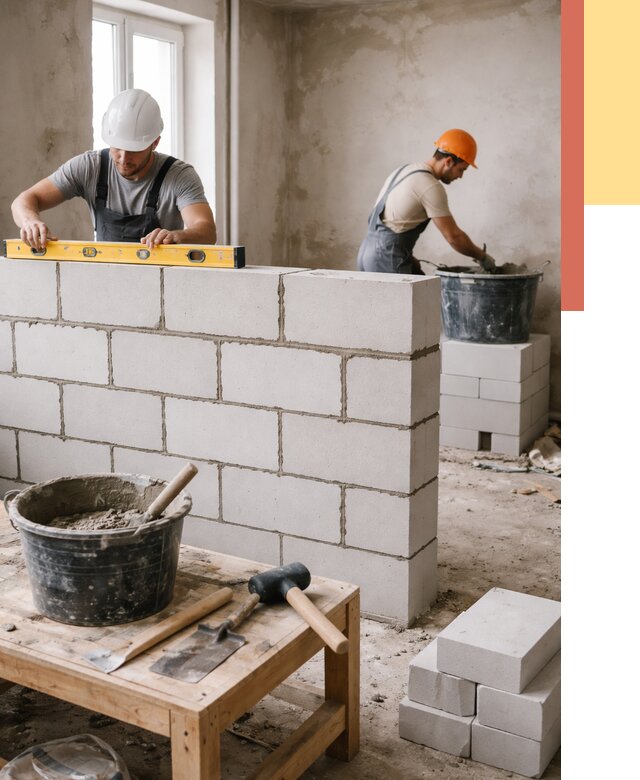 Кладка перегородок из газобетона в Камышине от 3288 руб. под ключ | ОТДЕЛОЧНИК-Кмш