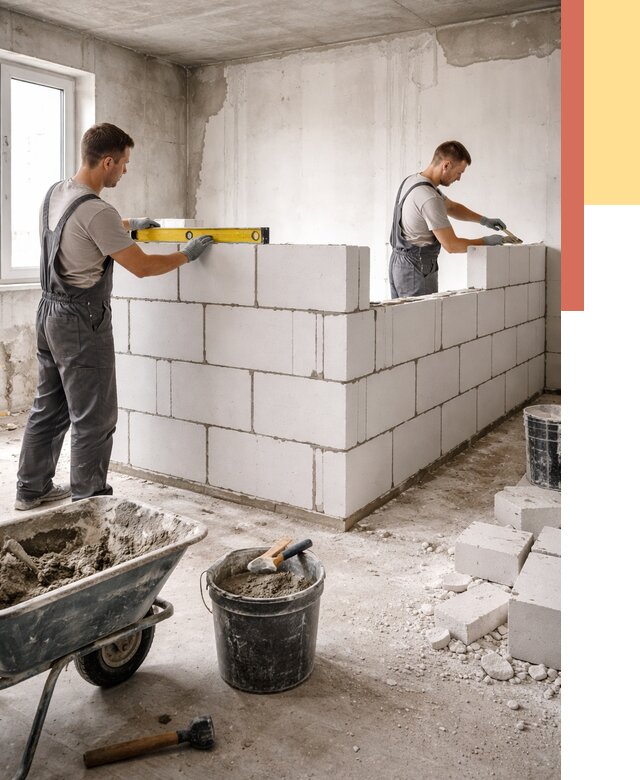 Кладка перегородок из ПГП в Камышине от 2569 руб./м2 — монтаж и возведение под ключ | ОТДЕЛОЧНИК-Кмш