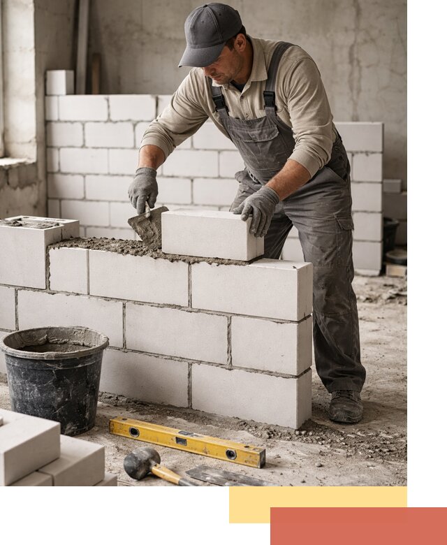 Кладка перегородок из силикатного блока в Камышине