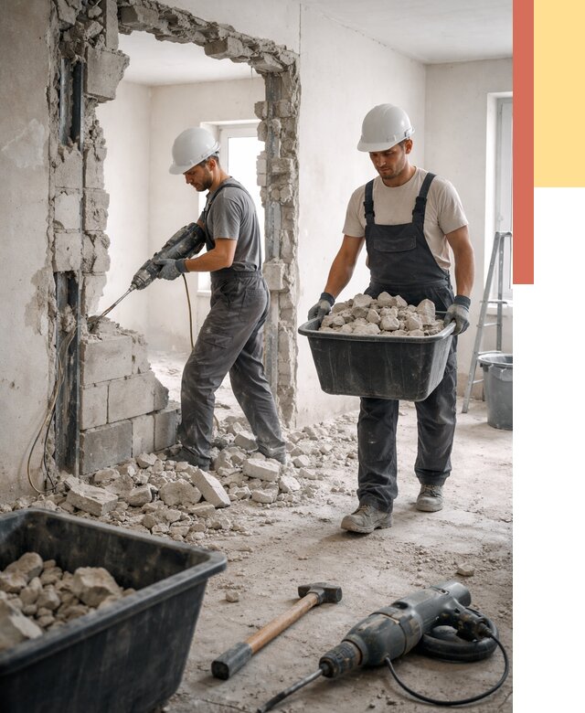 Демонтаж блоковых перегородок в Камышине от 3854 руб. — быстро и недорого | ОТДЕЛОЧНИК-Кмш