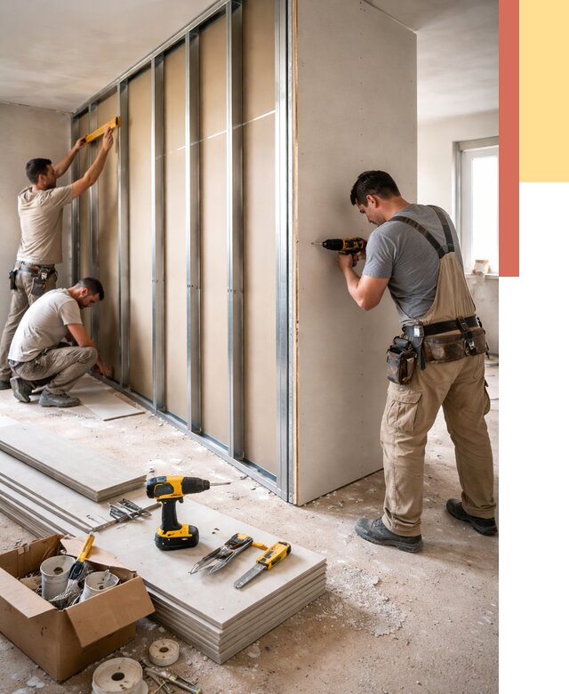 Монтаж однослойной перегородки из гипсокартона в Камышине от 668 руб. | ОТДЕЛОЧНИК-Кмш