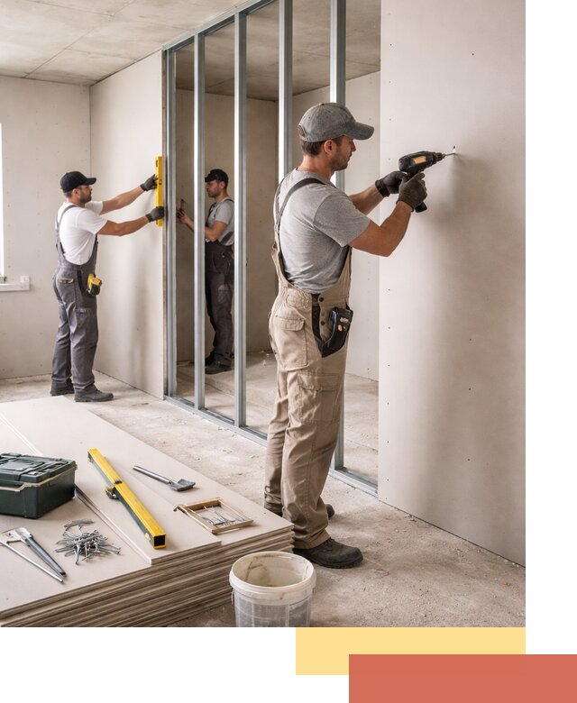 Однослойная перегородка из гипсокартона в Камышине под ключ, монтаж и отделка