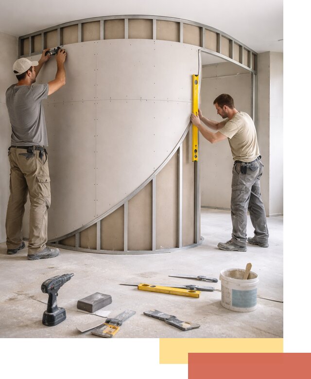 Радиусная перегородка из гипсокартона в Камышине под ключ