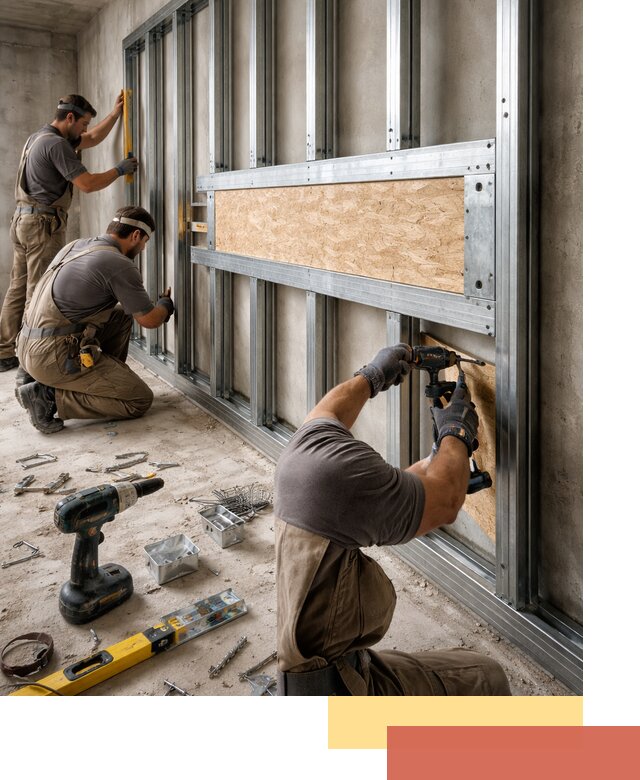 Усиленная перегородка для крепления тяжёлых конструкций в Камышине