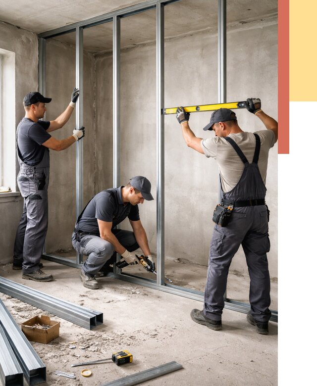 Монтаж каркаса перегородки из профиля в Камышине от 771 руб. | ОТДЕЛОЧНИК-Кмш