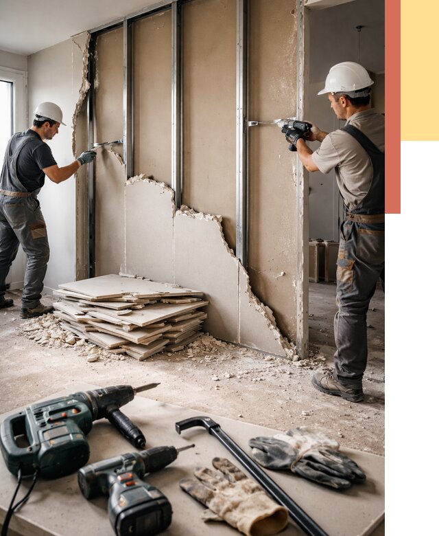 Демонтаж перегородки из гипсокартона в Камышине от 1233 руб. быстро и недорого | ОТДЕЛОЧНИК-Кмш