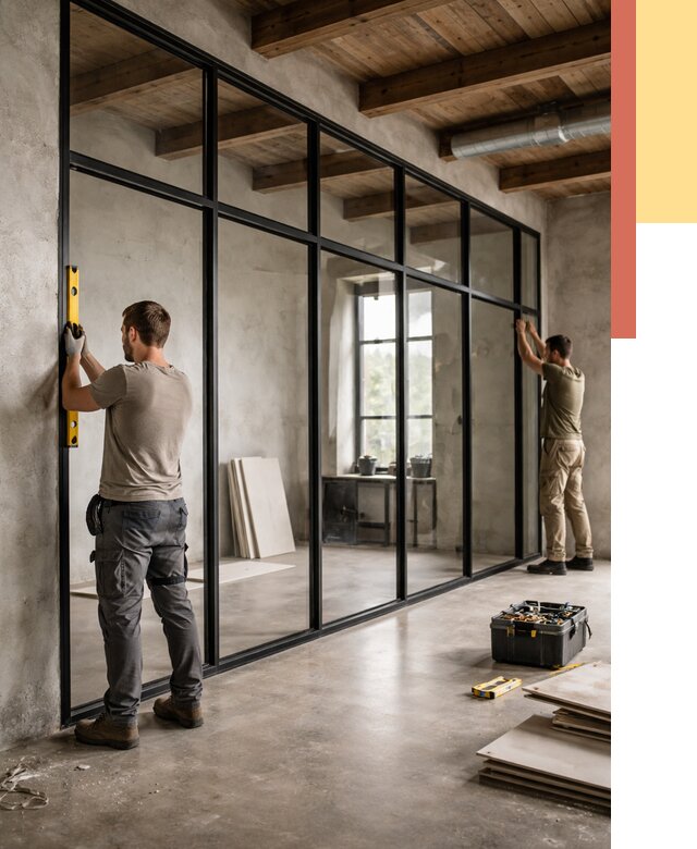 Стеклянные перегородки лофт в Камышине от 10790 руб. под ключ | ОТДЕЛОЧНИК-Кмш