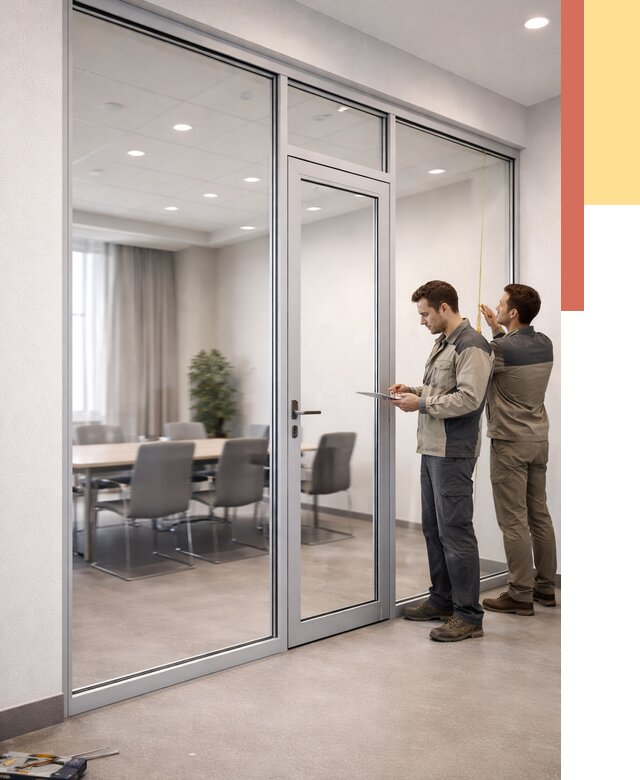 Установка и монтаж алюминиевых перегородок со стеклом в Камышине от 8426 руб. | ОТДЕЛОЧНИК-Кмш