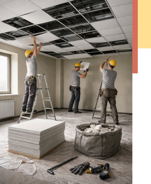 Демонтаж потолка Армстронг в Камышине от 4624 руб. быстро и недорого | ОТДЕЛОЧНИК-Кмш