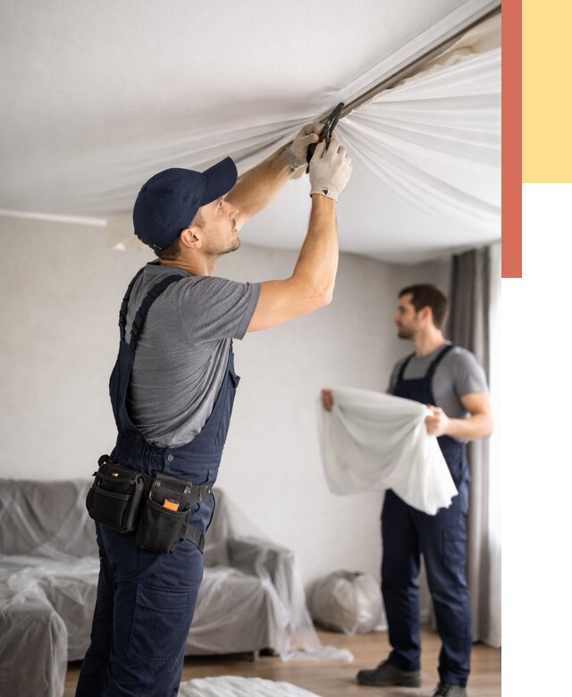 Демонтаж натяжного потолка в Камышине от 4624 руб. — снятие и разбор под ключ | ОТДЕЛОЧНИК-Кмш