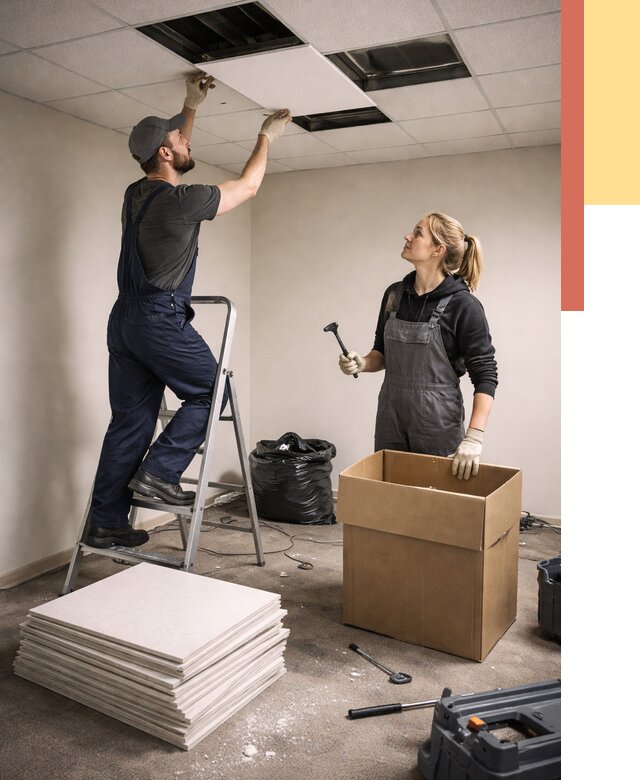 Демонтаж потолочной плитки в Камышине от 4624 руб. быстро и недорого | ОТДЕЛОЧНИК-Кмш