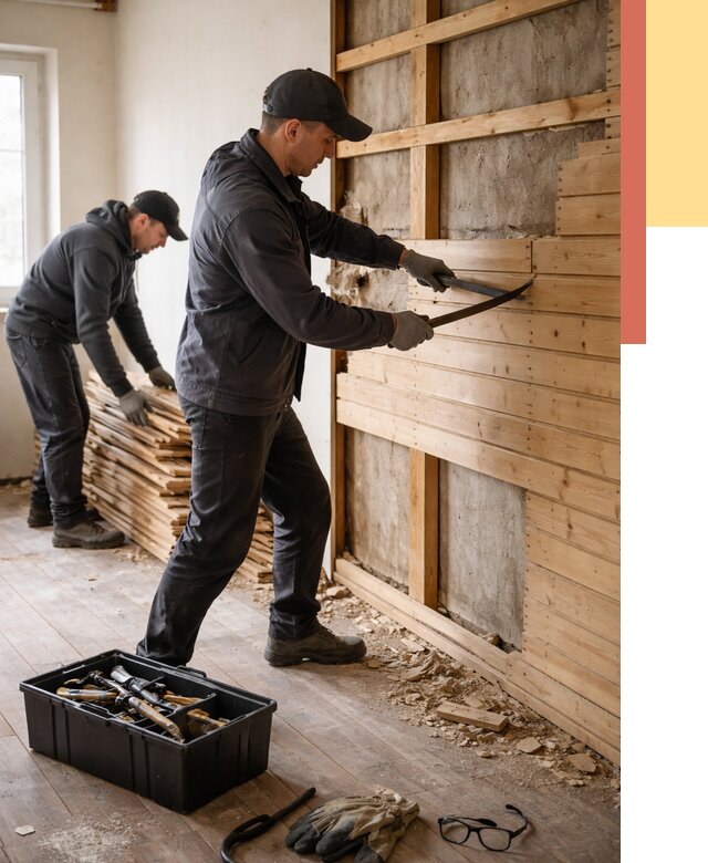 Демонтаж вагонки в Камышине от 3905 руб/м2 — быстро и недорого | ОТДЕЛОЧНИК-Кмш