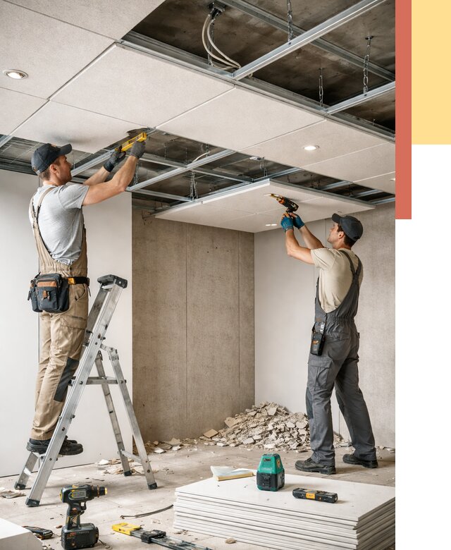 Монтаж акустического потолка в Камышине от 6679 руб/м2 — быстро и недорого | ОТДЕЛОЧНИК-Кмш