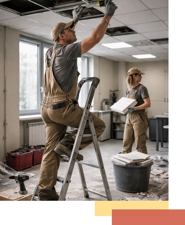 Ремонт потолка Армстронг и замена плит в Камышине