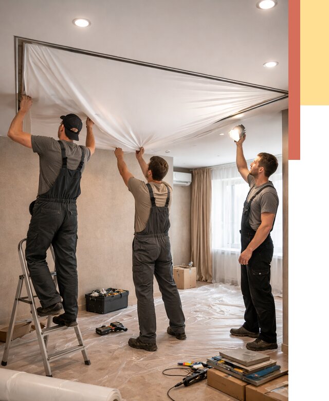 Монтаж ПВХ натяжного потолка в Камышине от 3597 руб. под ключ | ОТДЕЛОЧНИК-Кмш