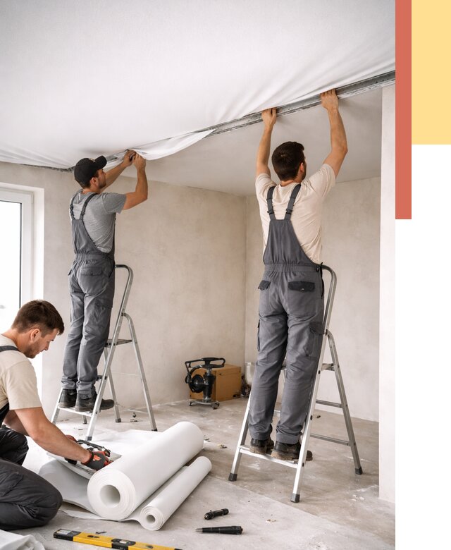 Монтаж тканевого натяжного потолка в Камышине от 3597 руб. под ключ | ОТДЕЛОЧНИК-Кмш