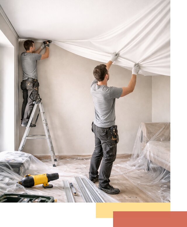 Монтаж тканевого натяжного потолка в Камышине недорого и быстро