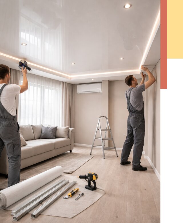 Монтаж глянцевого натяжного потолка в Камышине от 771 руб. под ключ | ОТДЕЛОЧНИК-Кмш