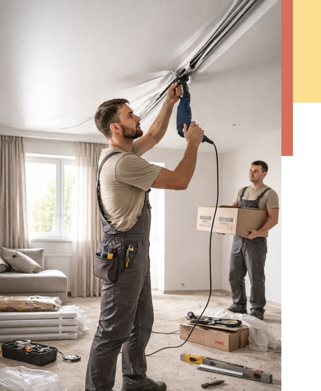 Монтаж сатинового натяжного потолка в Камышине от 3597 руб. | Быстро, недорого — ОТДЕЛОЧНИК-Кмш