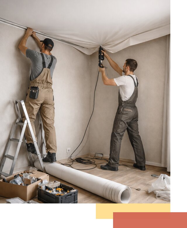 Монтаж цветного натяжного потолка в Камышине за один день