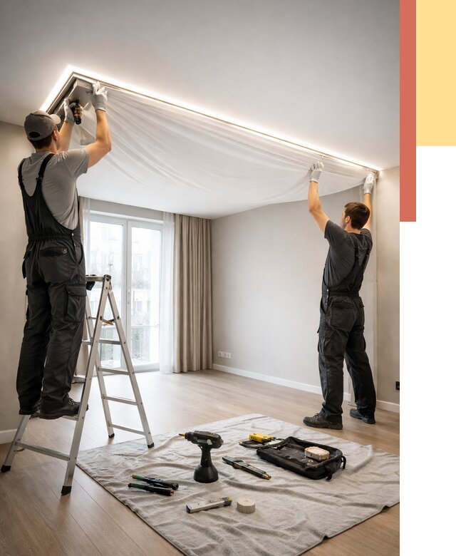 Монтаж парящего натяжного потолка в Камышине от 4624 руб. быстро и недорого | ОТДЕЛОЧНИК-Кмш