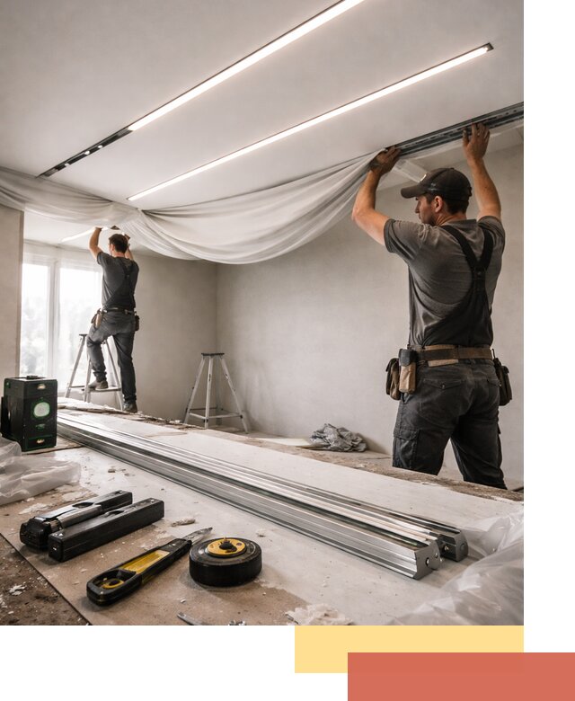 Монтаж натяжных потолков со световыми линиями в Камышине