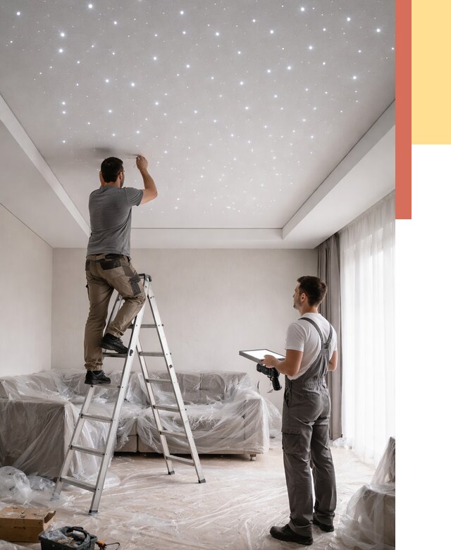 Монтаж натяжного потолка «звездное небо» в Камышине от 6679 руб. | ОТДЕЛОЧНИК-Кмш