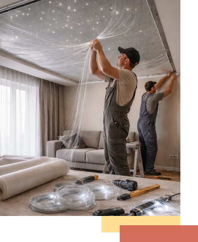 Монтаж натяжного потолка «Звездное небо» в Камышине