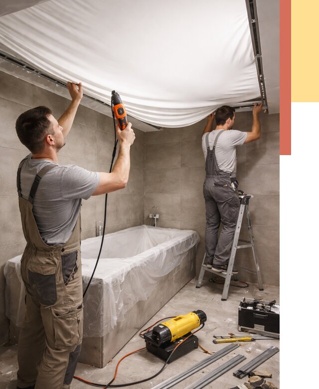 Монтаж натяжного потолка в ванной в Камышине от 1233 руб. под ключ | ОТДЕЛОЧНИК-Кмш