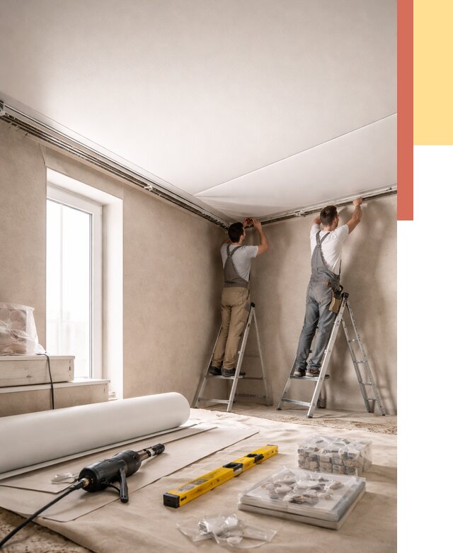 Монтаж натяжного потолка в спальне в Камышине от 3905 руб. под ключ | ОТДЕЛОЧНИК-Кмш