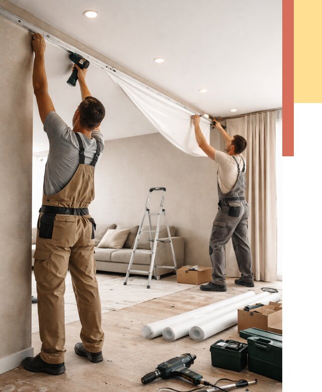 Монтаж натяжного потолка в гостиной в Камышине от 565 руб. | ОТДЕЛОЧНИК-Кмш