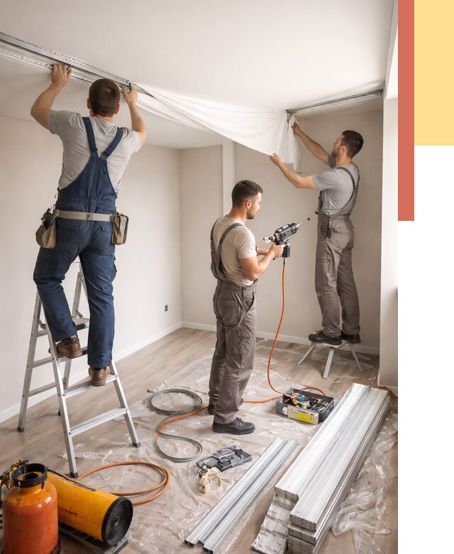 Монтаж натяжного потолка в студии в Камышине от 5652 руб. — быстро и недорого | ОТДЕЛОЧНИК-Кмш