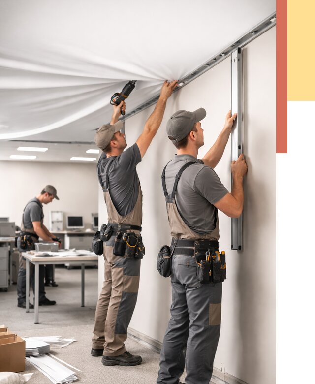 Монтаж натяжного потолка в офисе в Камышине от 462 руб/м² — быстро и недорого | ОТДЕЛОЧНИК-Кмш