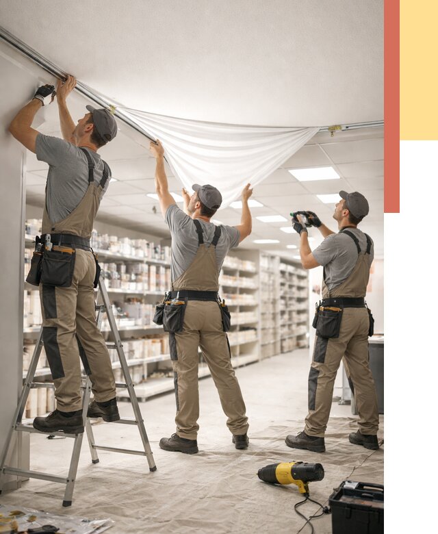 Монтаж натяжного потолка в магазине в Камышине от 4624 руб. быстро и недорого | ОТДЕЛОЧНИК-Кмш