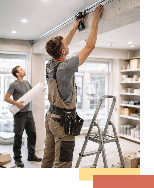 Монтаж натяжных потолков в магазине в Камышине