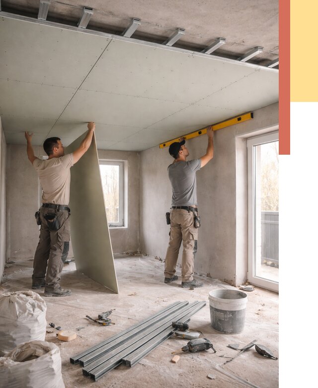 Одноуровневый потолок из гипсокартона в Камышине от 771 руб. — монтаж под ключ | ОТДЕЛОЧНИК-Кмш