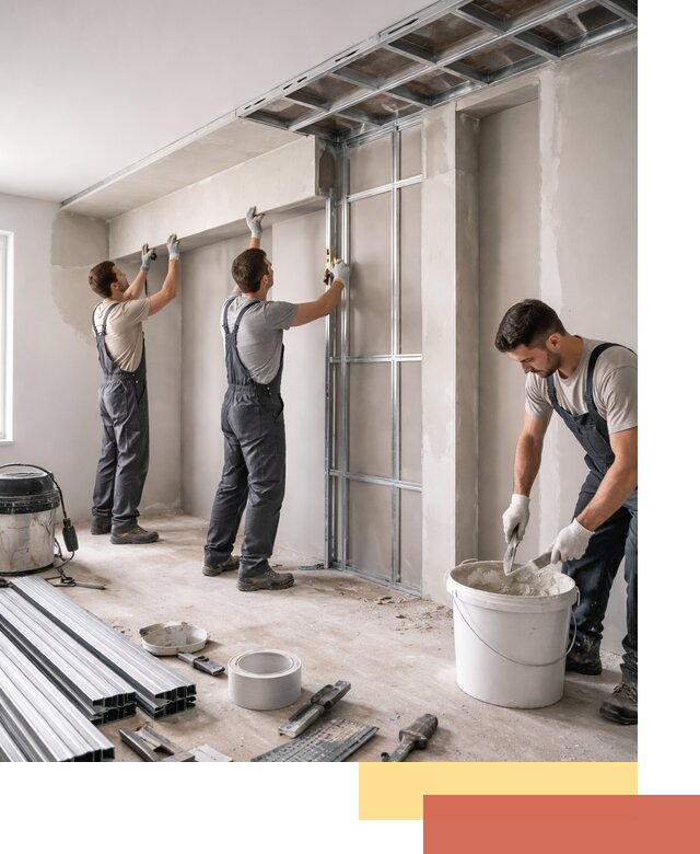 Монтаж потолка из гипсокартона с нишей в Камышине